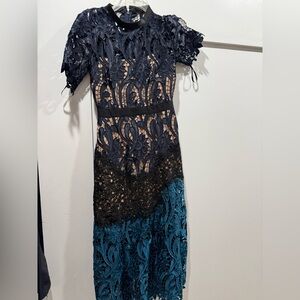 Self portrait Elegant Lace Dress in Navy and Teal size xs